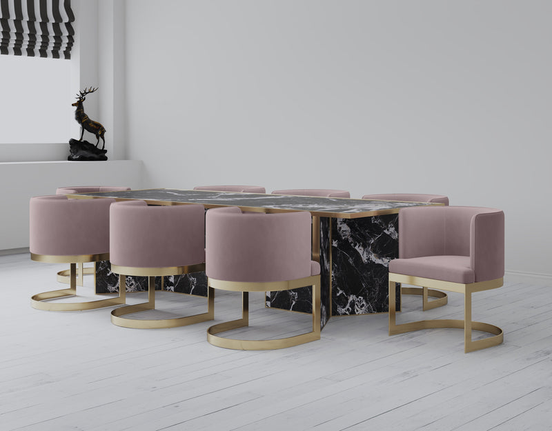 Manhattan Comfort Aura Velvet Dining Chair - Blush & Polished Brass