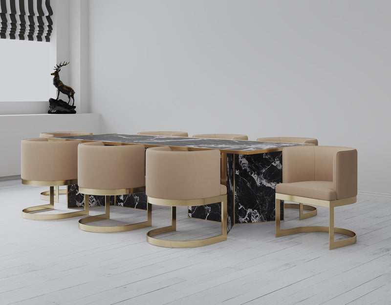 Manhattan Comfort Aura Velvet Dining Chair - Sand & Polished Brass