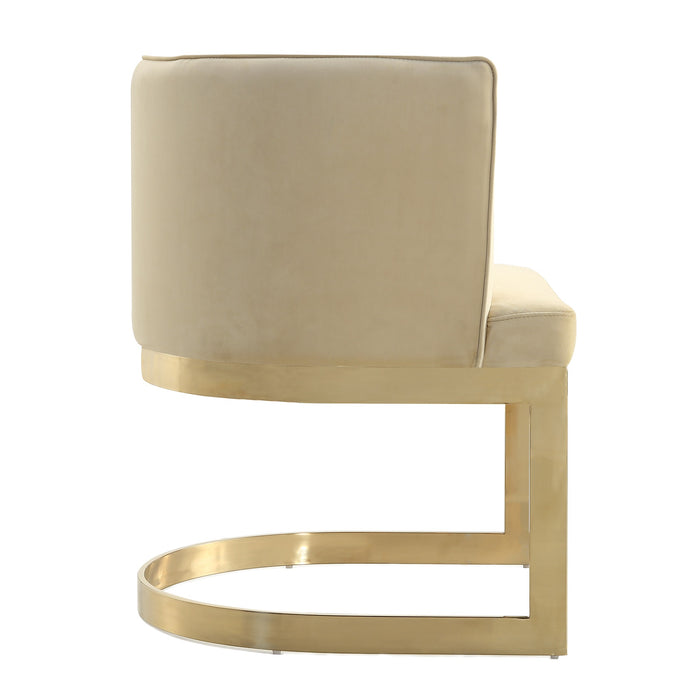 Manhattan Comfort Aura Velvet Dining Chair - Sand & Polished Brass