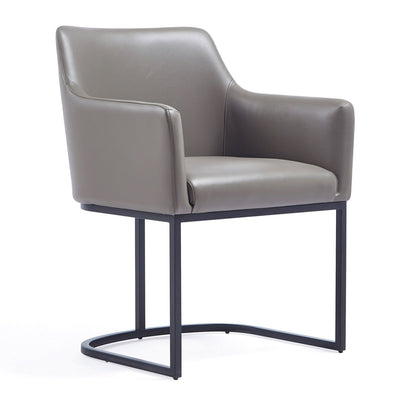 Manhattan Comfort Modern Serena Dining Armchair Upholstered Leatherette with Steel Legs - Grey|Chaise de salle à manger à accoudoirs moderne Serena de Manhattan Comfort revêtue de similicuir avec pattes en acier - grise