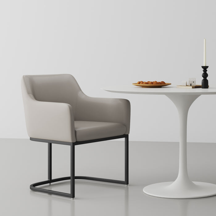Manhattan Comfort Modern Serena Dining Armchair Upholstered Leatherette with Steel Legs - Light Grey