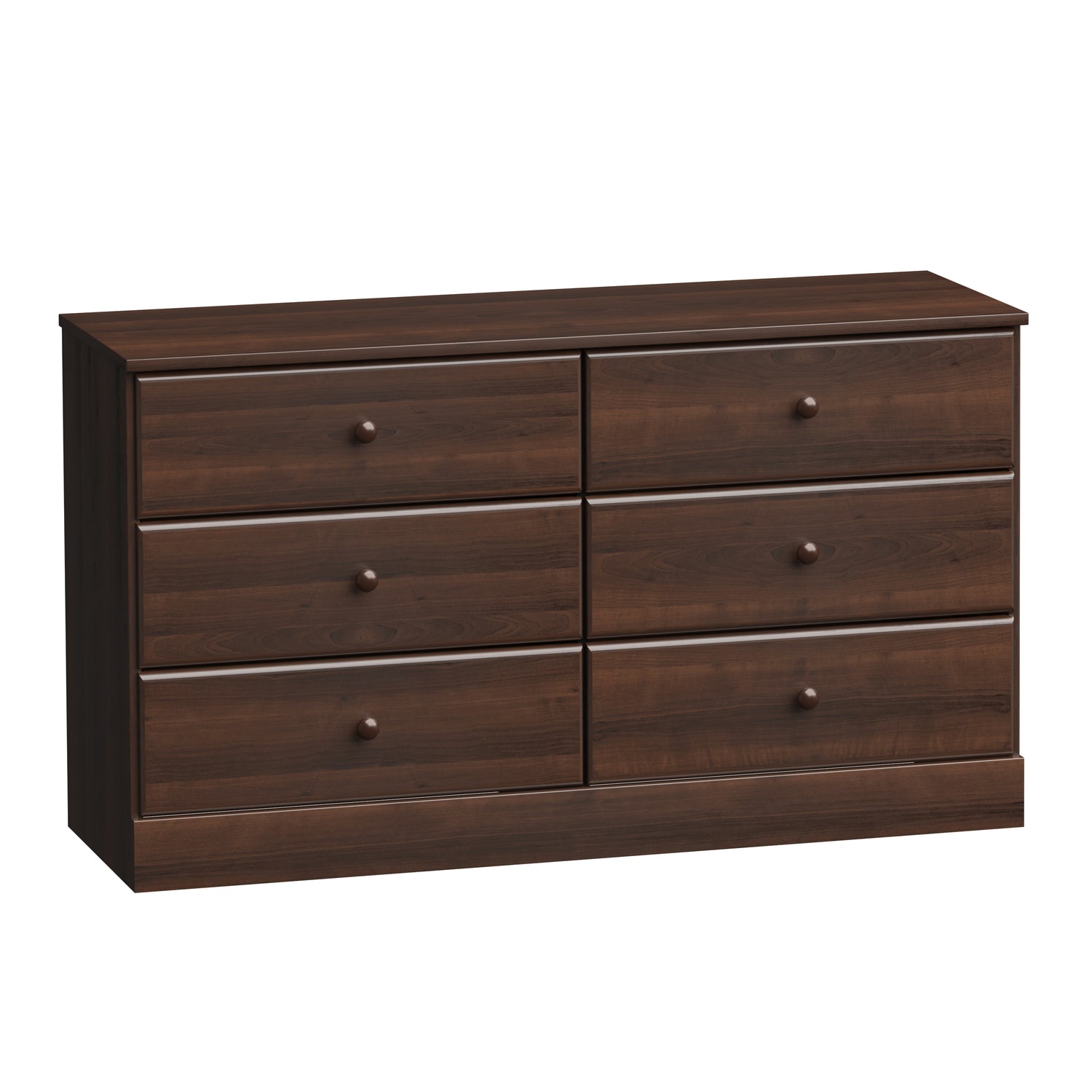 Classic Dark Walnut 6-Drawer Wood Dresser – Poor Art Style – Stainless Steel Handles