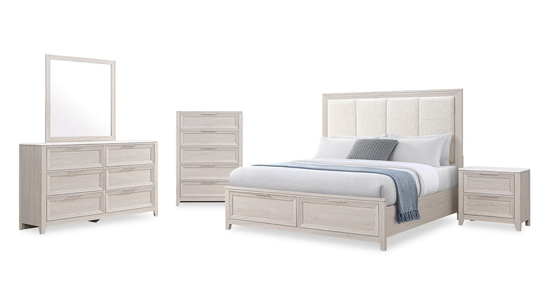 Elana Bedside 2-Drawer Nightstand with Real Marble Top - Beige