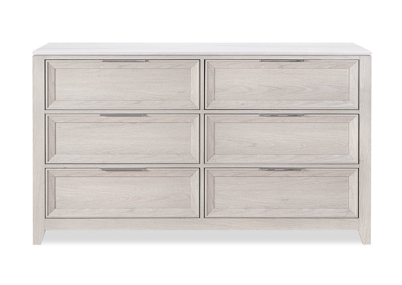 Elana Bedroom 6-Drawer Dresser, 65”W x 39”H, with Real Marble Top – Beige