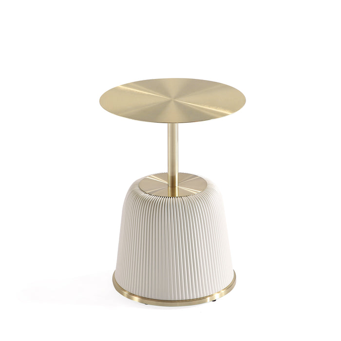 Manhattan Comfort Modern Anderson End Table 1.0 Upholstered Leatherette with Gold Tabletop - Cream