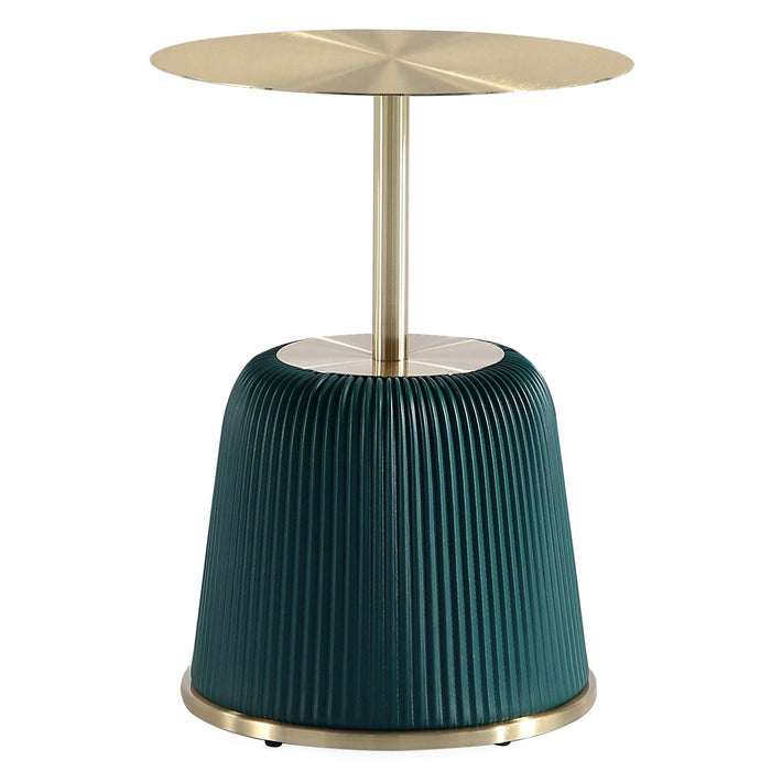 Manhattan Comfort Modern Anderson End Table 1.0 Upholstered Leatherette with Gold Tabletop - Green