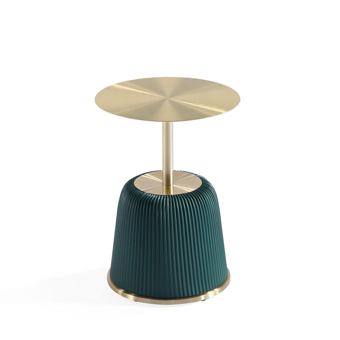 Manhattan Comfort Modern Anderson End Table 1.0 Upholstered Leatherette with Gold Tabletop - Green