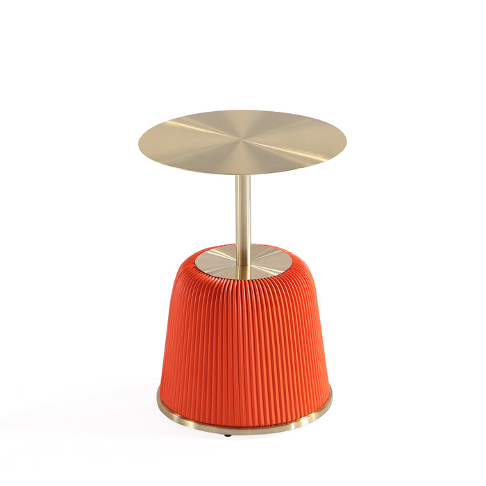 Manhattan Comfort Modern Anderson End Table 1.0 Upholstered Leatherette with Gold Tabletop - Orange