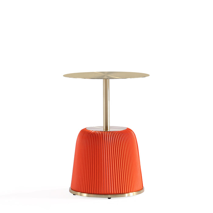 Manhattan Comfort Modern Anderson End Table 1.0 Upholstered Leatherette with Gold Tabletop - Orange