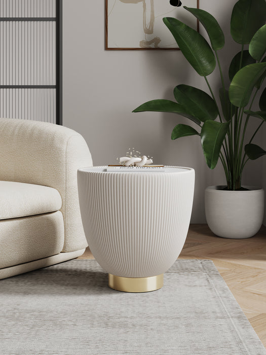 Manhattan Comfort Modern Anderson End Table 2.0 Upholstered Leatherette with Ceramic Faux Marble Tabletop - Cream