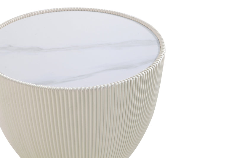 Manhattan Comfort Modern Anderson End Table 2.0 Upholstered Leatherette with Ceramic Faux Marble Tabletop - Cream