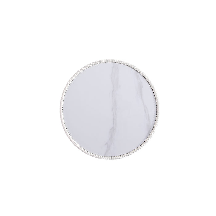 Manhattan Comfort Modern Anderson End Table 2.0 Upholstered Leatherette with Ceramic Faux Marble Tabletop - Cream