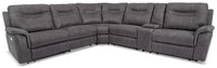 Floy 6-Piece Faux Suede Power Reclining Sectional with Power Headrests, Console and USB Port - Grey 