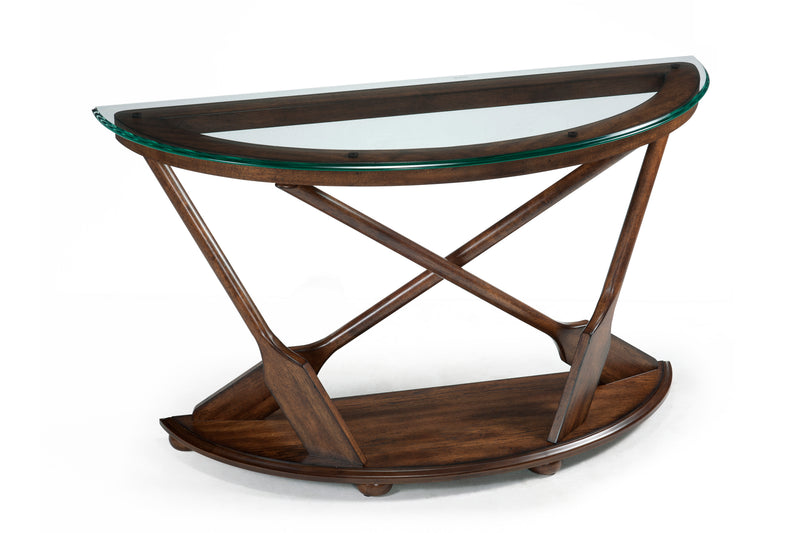 Hatfield 50\" Eclectic Sofa Table with Glass Top & Carved Oars in Wood Base – Dark Oak
