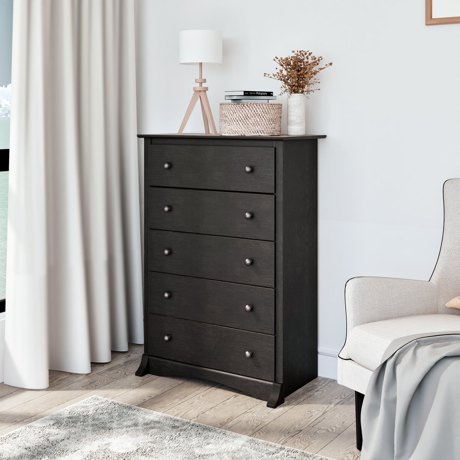 Jade 5-Drawer Chest - Washed Black - The Brick