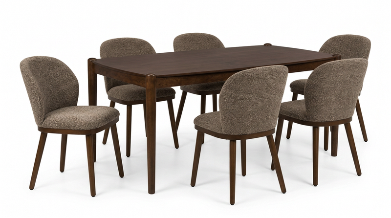 Ivy 7pc Dining Set with Table & 6 Chairs, 60\"W – Brown