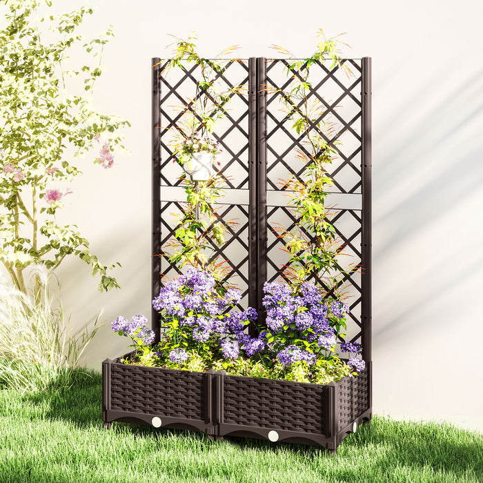 Outsunny Plastic Raised Bed, Garden Box With Trellis, 32\" X 16\" X 48\"