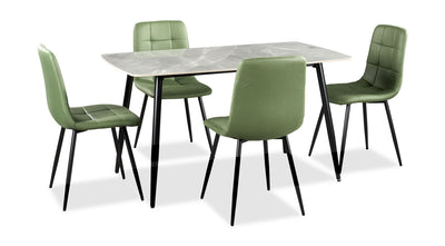 Arlo 5pc Dining Set with Table & 4 Green Chairs, Sintered Stone & Metal, 55"W - Green & Grey/Black | Ensemble de salle à manger Arlo 5 pièces en pierre frittée et métal avec table de 55 po (L) et 4 chaises vertes - vert, gris et noir