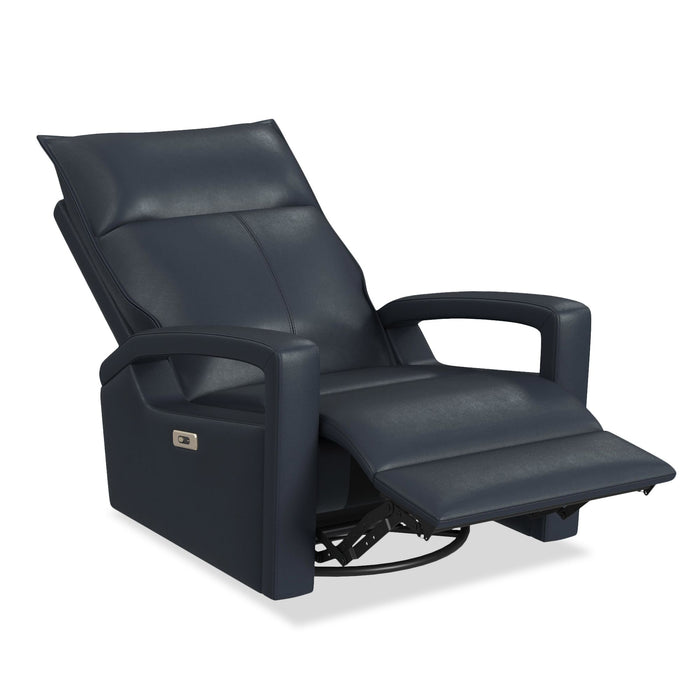 Carlos 31\" Top-Grain Genuine Leather Power Reclining Chair with Glider and Swivel – Blue  