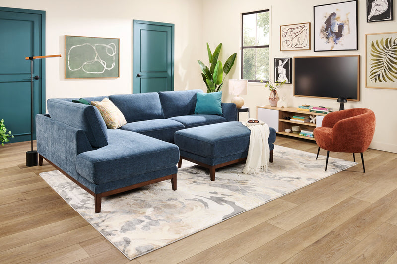 Horizon 2-Piece Left-Facing Fabric Sectional with Wood Base and Legs - Navy