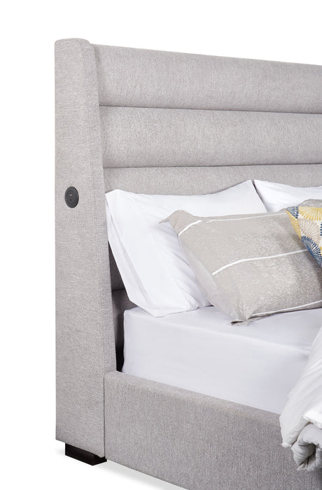 Jade Upholstered Platform Bed with USB Ports in Grey Fabric - Queen Size