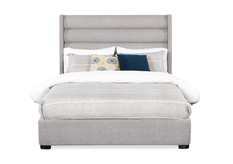 Jade Upholstered Platform Bed with USB Ports in Grey Fabric - Queen Size
