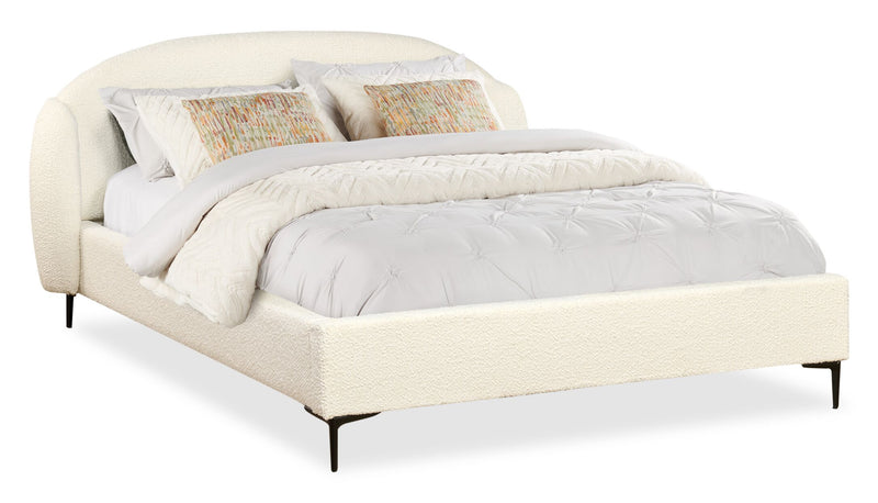Luna Upholstered Wingback Bed in Taupe Fabric - Queen Size