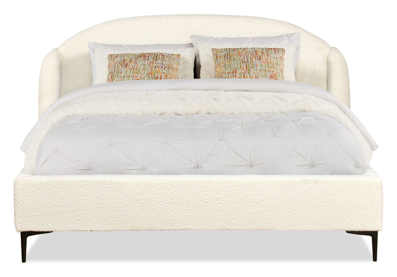 Luna Upholstered Wingback Bed in Taupe Fabric - Queen Size