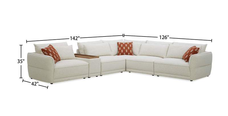 Palisade 6-Piece Fabric Sectional with Flip Top Storage Console and Accent Pillows - Sand