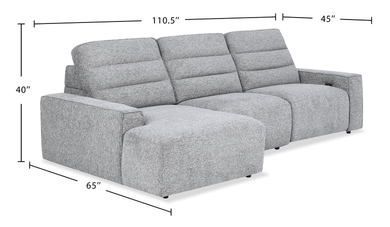 Shaquille O’Neal Home Prestige 3-Piece Left-Facing Sectional with Power Reclining – Grey 