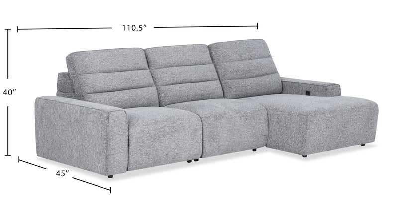 Shaquille O’Neal Home Prestige 3-Piece Right-Facing Sectional with Power Reclining – Grey
