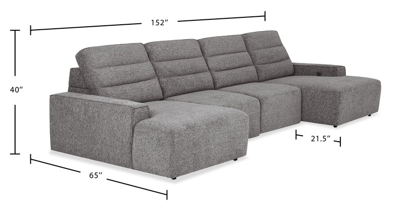 Shaquille O’Neal Home Prestige 4-Piece Sectional with Power Sliding and Storage Chaise – Grey