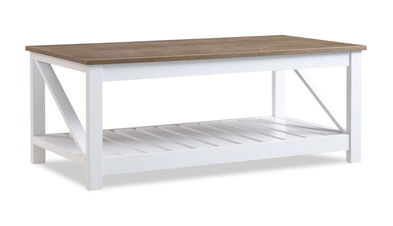Ridge 47.5” Rustic Coffee Table with Shelf - Walnut Oak & White