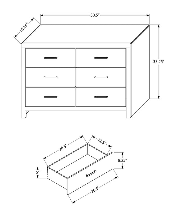 Soren Bedroom 6-Drawer Dresser, 59\"W x 33\"H - Graphite Grey