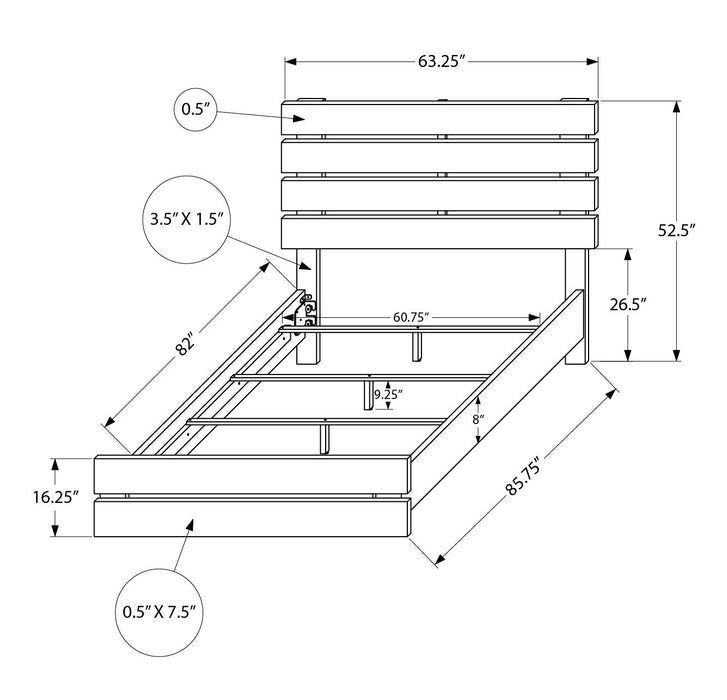 Soren Panel Bed with Slat Headboard & Frame, Graphite Grey - Queen Size