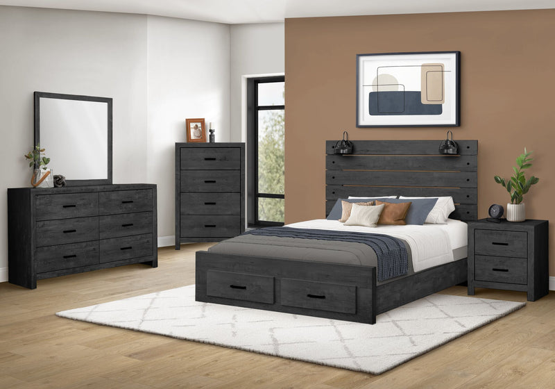 Soren 5pc Bedroom Set with Slat Storage Bed, Dresser & Mirror, LED, Graphite Grey - Queen 