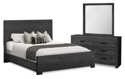 Soren 5pc Bedroom Set with Panel Bed, Dresser & Mirror, Graphite Grey - Queen Size | Ensemble de chambre à coucher Soren 5 pièces avec lit à panneaux, commode et miroir, gris graphite - format grand lit