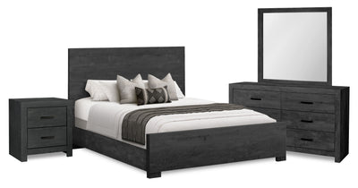 Soren 6pc Bedroom Set with Panel Bed, Dresser, Mirror & Nightstand, Graphite Grey - Queen Size | Ensemble de chambre à coucher Soren 6 pièces avec lit à panneaux, commode, miroir et table de nuit, gris graphite - format grand lit