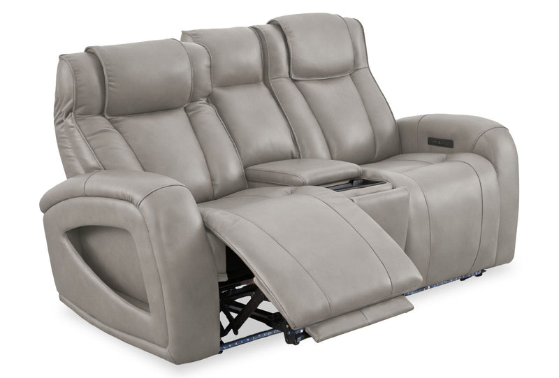 Shaquille O’Neal Home Titan 81\" Genuine Leather Power Reclining Loveseat with Shaq-o-pedic Comfort – Slate 