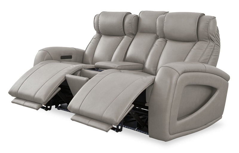 Shaquille O’Neal Home Titan 81\" Genuine Leather Power Reclining Loveseat with Shaq-o-pedic Comfort – Slate 
