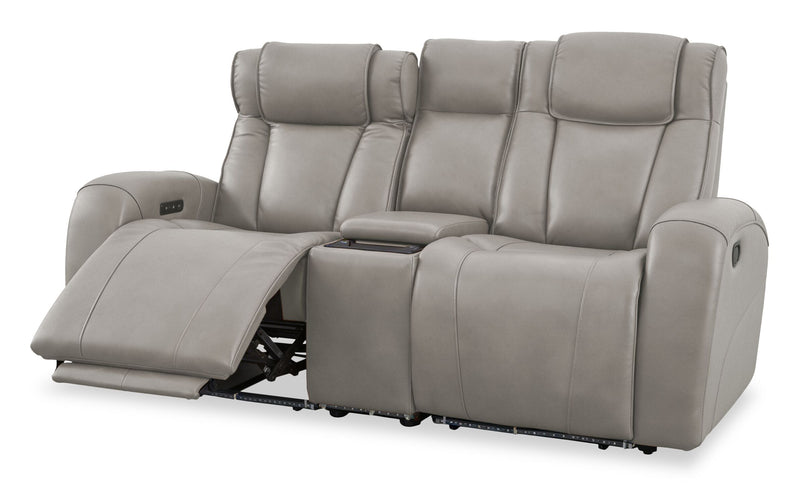 Shaquille O’Neal Home Titan 81\" Genuine Leather Power Reclining Loveseat with Shaq-o-pedic Comfort – Slate 