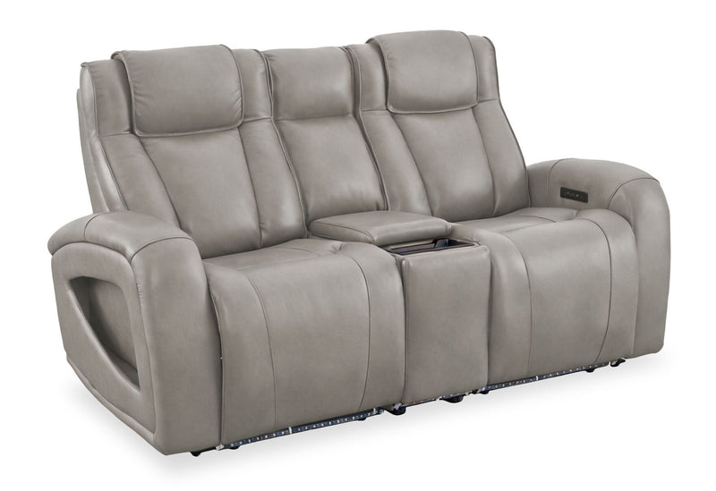 Shaquille O’Neal Home Titan 81\" Genuine Leather Power Reclining Loveseat with Shaq-o-pedic Comfort – Slate 