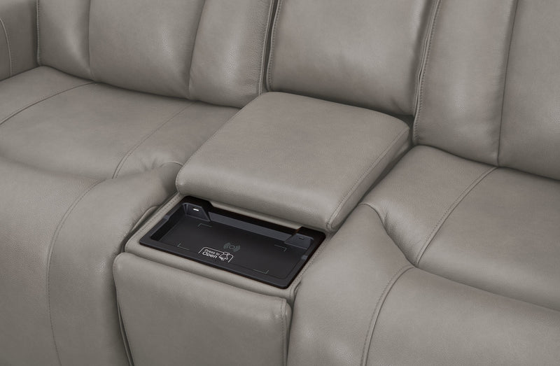 Shaquille O’Neal Home Titan 81\" Genuine Leather Power Reclining Loveseat with Shaq-o-pedic Comfort – Slate 