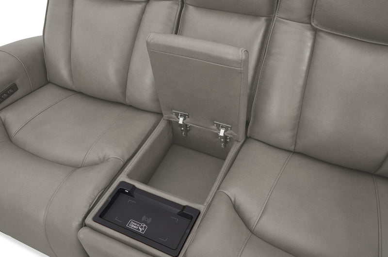 Shaquille O’Neal Home Titan 81\" Genuine Leather Power Reclining Loveseat with Shaq-o-pedic Comfort – Slate 