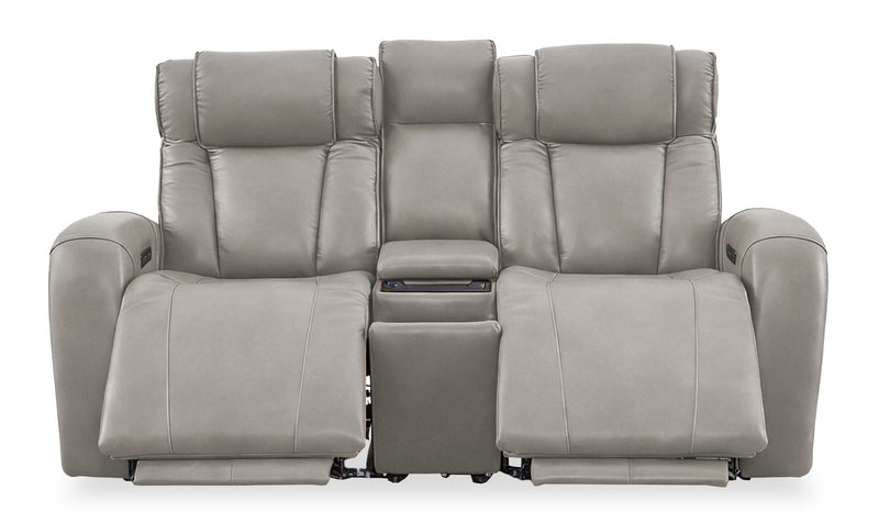 Shaquille O’Neal Home Titan 81\" Genuine Leather Power Reclining Loveseat with Shaq-o-pedic Comfort – Slate 