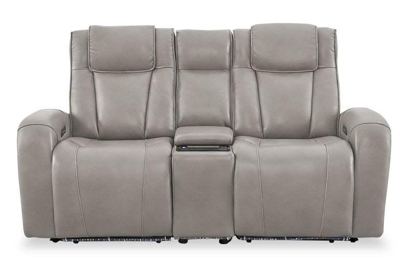 Shaquille O’Neal Home Titan 81\" Genuine Leather Power Reclining Loveseat with Shaq-o-pedic Comfort – Slate 