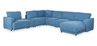 Voyage Modular 7-Piece Right-Facing Fabric Sectional with Console and Removable Back Cushions – Blue 