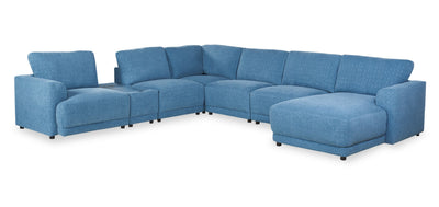 Voyage Modular 7-Piece Right-Facing Fabric Sectional with Console and Removable Back Cushions – Blue | Sofa sectionnel modulaire de droite Voyage 7 pièces en tissu avec console et coussins de dossier amovibles - bleu