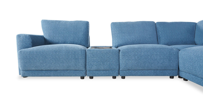 Voyage Modular 7-Piece Right-Facing Fabric Sectional with Console and Removable Back Cushions – Blue