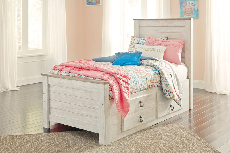 Willowton Platform Storage Bed with Headboard & Frame for Kids, Whitewash - Full Size